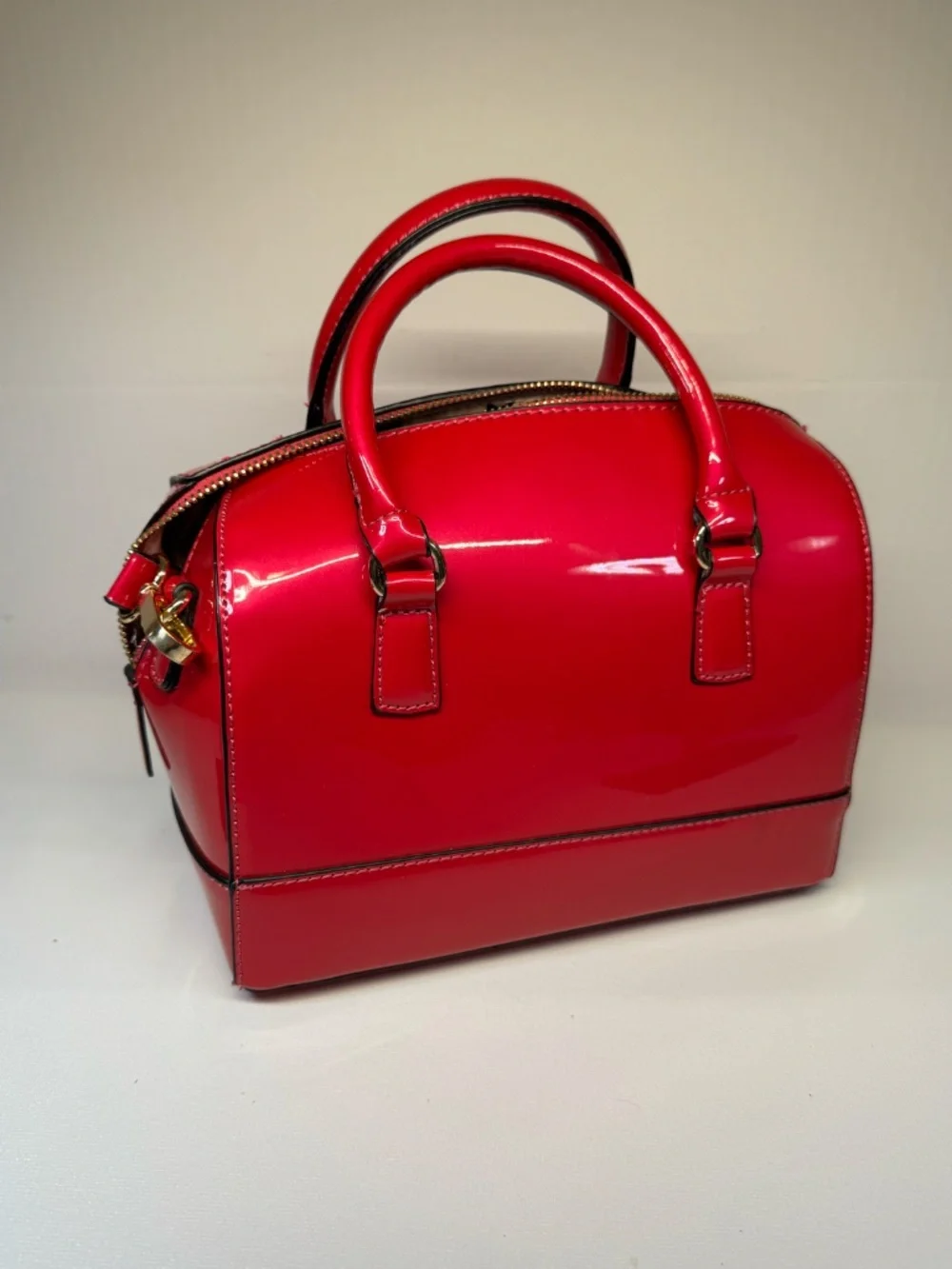 Hot Pink Patent Satchel Crossbody Bag Structured Top Handle Bow Lining